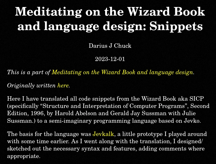Meditating on the Wizard Book and language design screenshot