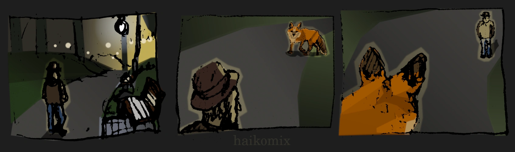 fox :: on an evening walk // I saw a fox from afar // he saw a human
